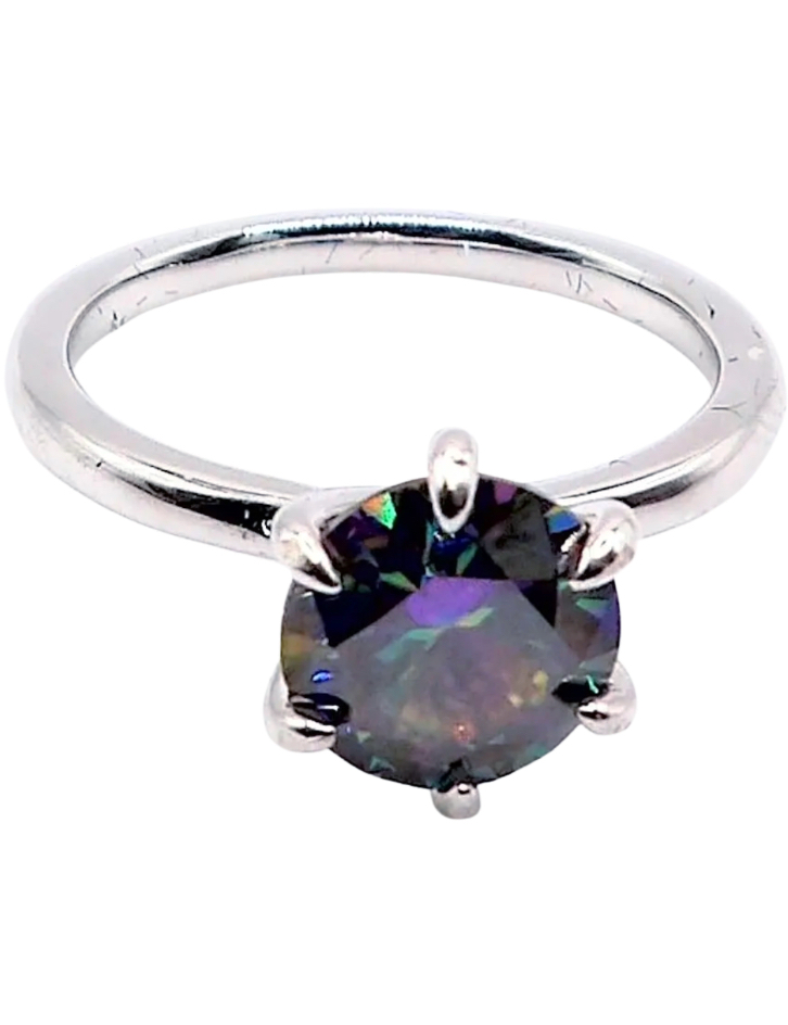 925 Sterling Silver Rainbow Green Moissanite Lab Diamond 2.0ct Ring