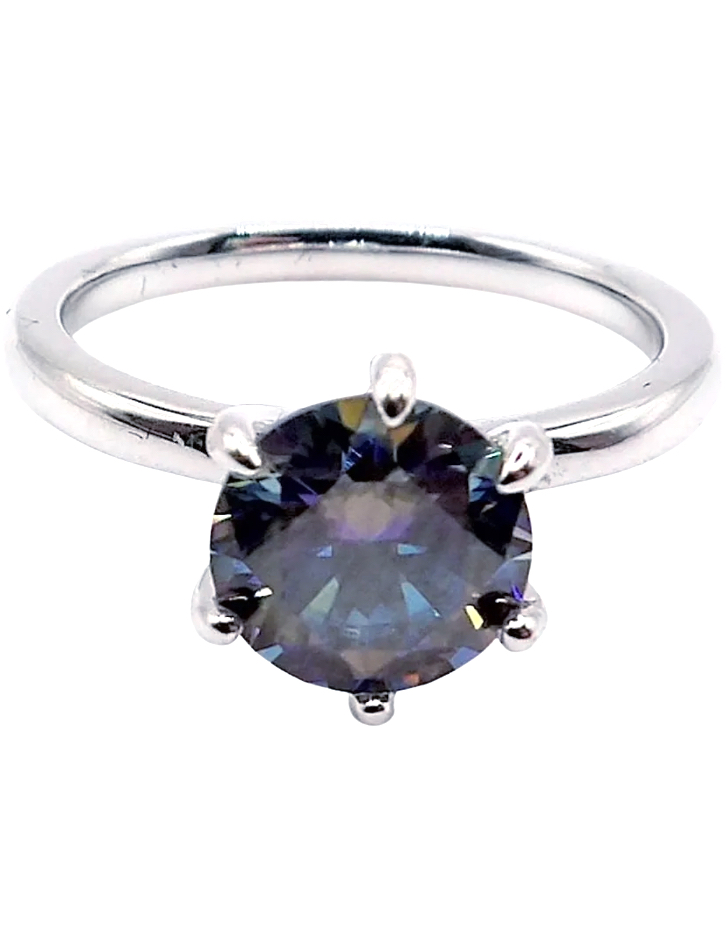 925 Sterling Silver Rainbow Blue Moissanite Lab Diamond 2.0ct Ring
