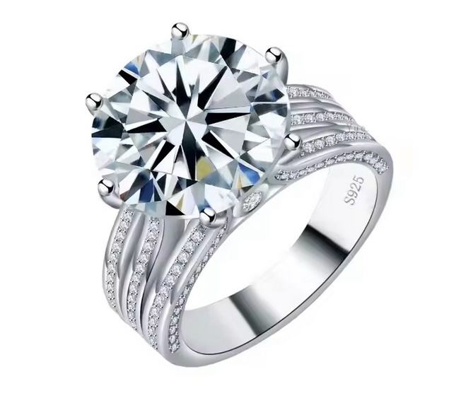 925 Sterling Silver Moissanite 5.0ct Triband Ring