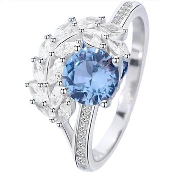 925 Sterling Silver Moissanite 1.0ct Blue Leaf Ring