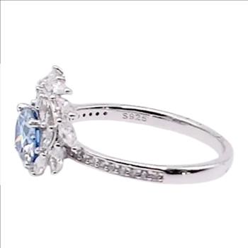 925 Sterling Silver Moissanite 1.0ct Blue Leaf Ring