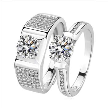 925 Sterling Silver Moissanite 1.0ct Couples Wedding Ring Set