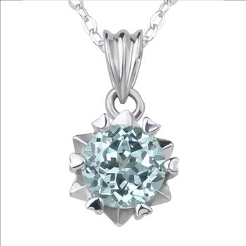 925 Sterling Silver Lab Created Aquamarine 1.0ct Heart Prong Necklace