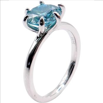 925 Sterling Silver Moissanite Ocean Blue 2.0ct Ring