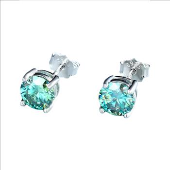 925 Sterling Silver Moissanite Green 2.0ct Stud Earrings