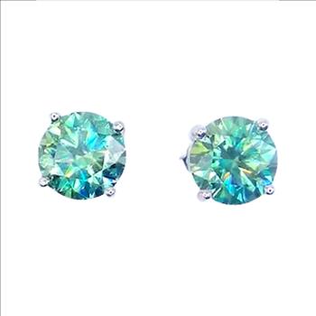 925 Sterling Silver Moissanite Green 2.0ct Stud Earrings