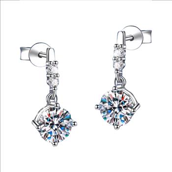 925 Sterling Silver Moissanite 1.0ct Dangle Earrings
