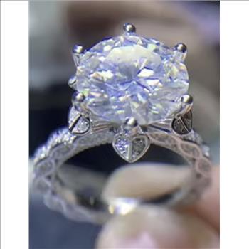 925 Sterling Silver Moissanite Lab Diamond 5.0ct Heart Prong Ring
