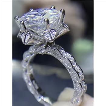 925 Sterling Silver Moissanite Lab Diamond 5.0ct Heart Prong Ring