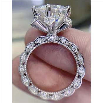 925 Sterling Silver Moissanite Lab Diamond 5.0ct Heart Prong Ring