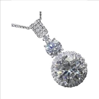 925 Sterling Silver Moissanite 10.0ct + 1.0ct Halo Necklace
