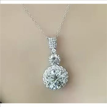 925 Sterling Silver Moissanite 10.0ct + 1.0ct Halo Necklace