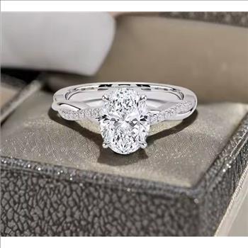 925 Sterling Silver Moissanite 1.5ct Oval Cut Twist Ring