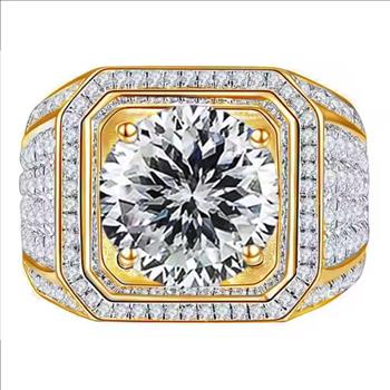 925 Sterling Silver Moissanite 1.0ct 14K Gold Plated Mens Ring
