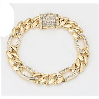 10.0mm 14K Gold Plated Iced Out Cuban Link Bracelet