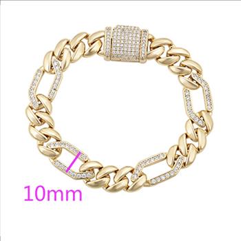 10.0mm 14K Gold Plated Iced Out Cuban Link Bracelet