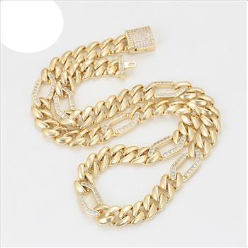 10.0mm 14K Gold Plated Iced Out Cuban Link Necklace