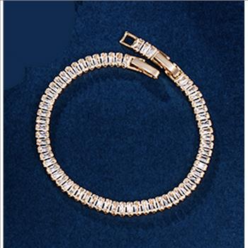 Baquette Cut 5.0mm Simulated Diamond 18K Gold Plated Tennis Bracelet