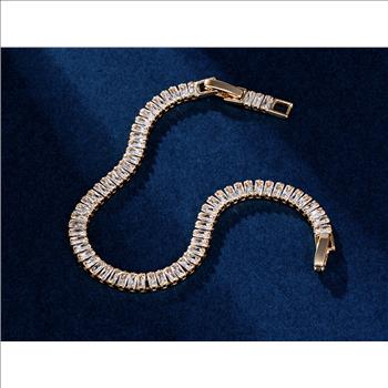 Baquette Cut 5.0mm Simulated Diamond 18K Gold Plated Tennis Bracelet