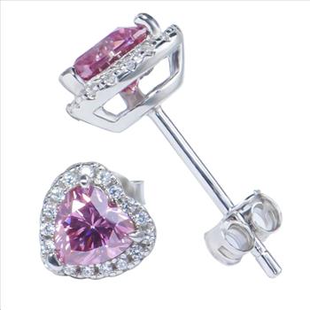 925 Sterling Silver 0.5ct Pink Moissanite  Halo Stud Earrings