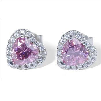 925 Sterling Silver 0.5ct Pink Moissanite  Halo Stud Earrings