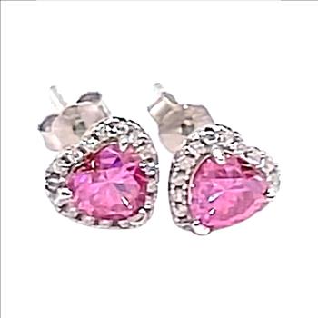 925 Sterling Silver 0.5ct Pink Moissanite  Halo Stud Earrings
