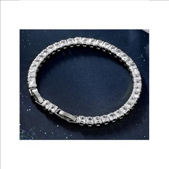 4.0mm Princess Cut Simulated Diamond Platinum Plated Tennis Bracelet