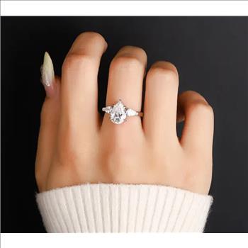 925 Sterling Silver 2.0ct Simulated Diamond Pear Cut Trinity Ring