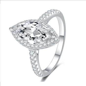 925 Sterling Silver 1.5ct Simulated Diamond Marquise Cut Halo Ring
