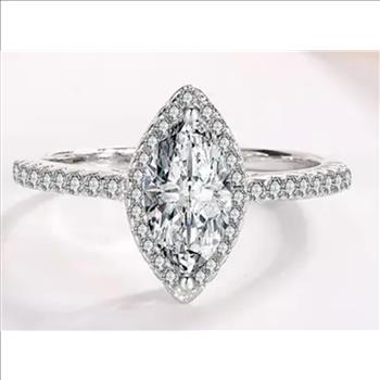925 Sterling Silver 1.5ct Simulated Diamond Marquise Cut Halo Ring