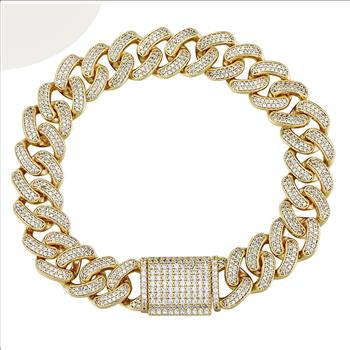 Iced Out 14.0mm 14K Gold Plated Cuban Link Bracelet