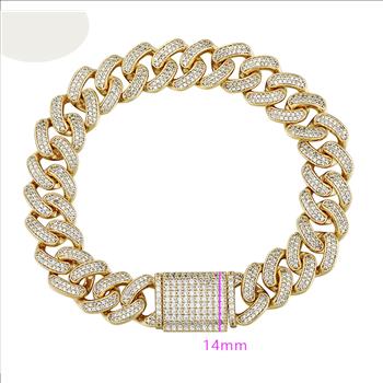 Iced Out 14.0mm 14K Gold Plated Cuban Link Bracelet