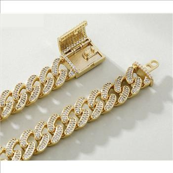 Iced Out 14.0mm 14K Gold Plated Cuban Link Bracelet