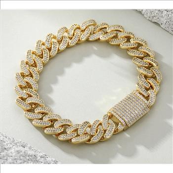 Iced Out 14.0mm 14K Gold Plated Cuban Link Bracelet