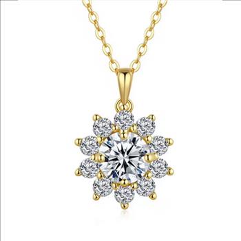 925 Sterling Silver Moissanite 1.0ct 18K Sunflower Necklace