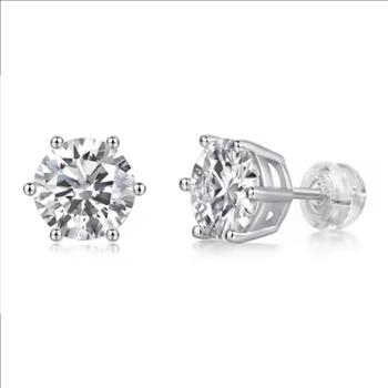 925 Sterling Silver 2.0ct Each Simulated Diamond Stud Earrings