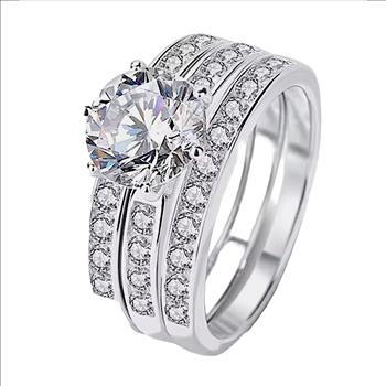 925 Sterling Silver Moissanite 2.0ct Engagement/Wedding Ring Set