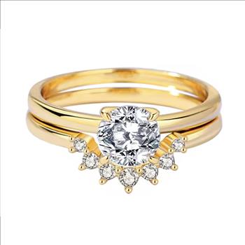 925 Sterling Silver 1.0ct Moissanite 18K Gold Engagement/Wedding Ring Set