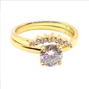 925 Sterling Silver 1.0ct Moissanite 18K Gold Engagement/Wedding Ring Set