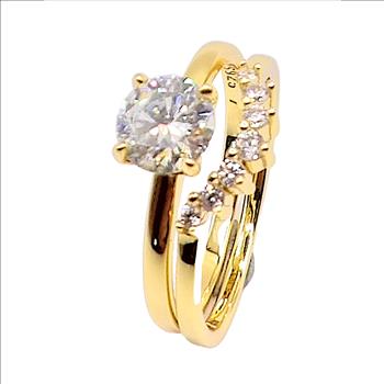 925 Sterling Silver 1.0ct Moissanite 18K Gold Engagement/Wedding Ring Set