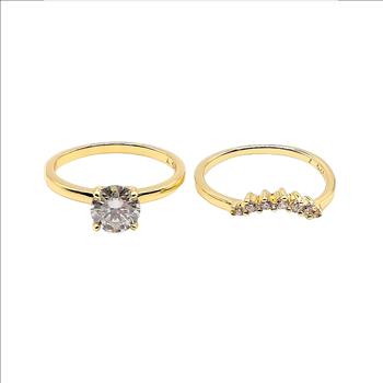 925 Sterling Silver 1.0ct Moissanite 18K Gold Engagement/Wedding Ring Set
