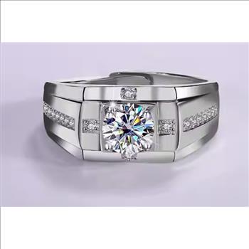 925 Sterling Silver Moissanite 1.0ct Mens Ring