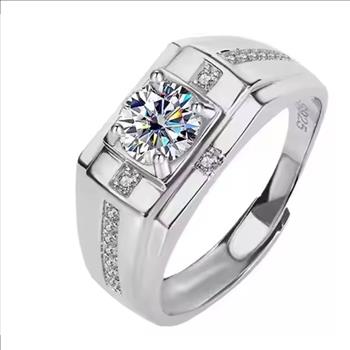 925 Sterling Silver Moissanite 1.0ct Mens Ring