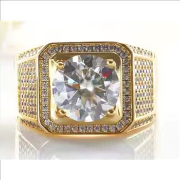 925 Sterling Silver Moissanite 1.0ct 14K Gold Plated Mens Ring