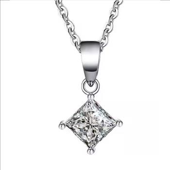 925 Sterling Silver 2.0ct Moissanite Princess Cut Necklace 