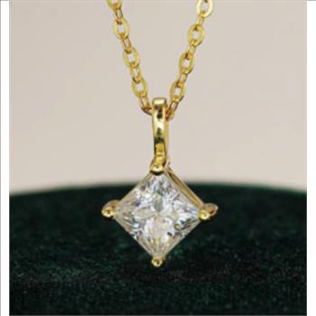 925 Sterling Silver 1.2ct Moissanite Princess Cut 18K Necklace