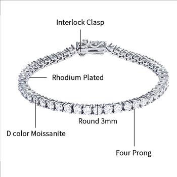 925 Sterling Silver 5.5cttw (3.0mm) Moissanite Tennis Bracelet