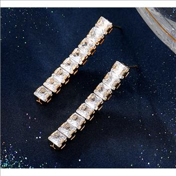 4.0mm Princess Cut Simulated Diamond 18K Gold Plated Tassel Earrings