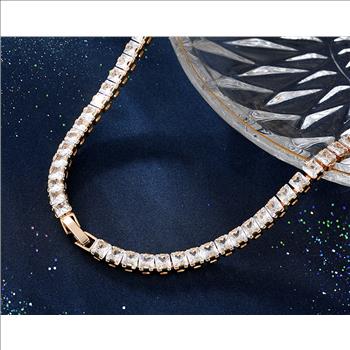 4.0mm Princess Cut Simulated Diamond 18K Gold Plated Tennis Necklace