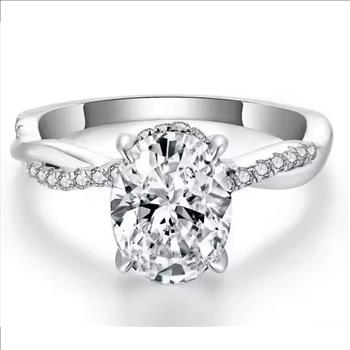 925 Sterling Silver Moissanite 2.0ct Oval Twist Ring